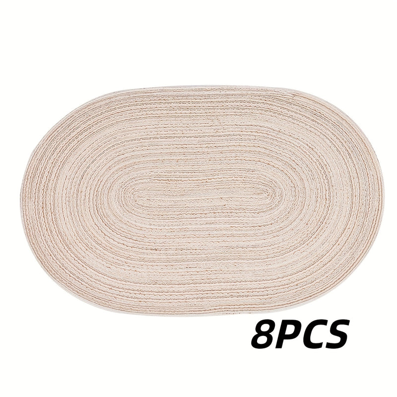 4/6pcs Placemats de hilo oval, manteles de mesa lavables, poliéster 100.00, decoración de comedor tejida a mano, almohadillas de mesa de 100% poliéster