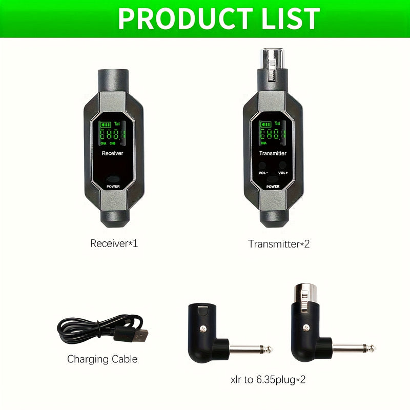Transmisor y receptor XLR inalámbricos y transmisor y receptor inalámbricos para guitarra, adaptador de micrófono recargable para micrófono dinámico, mezclador de audio, bajo eléctrico.