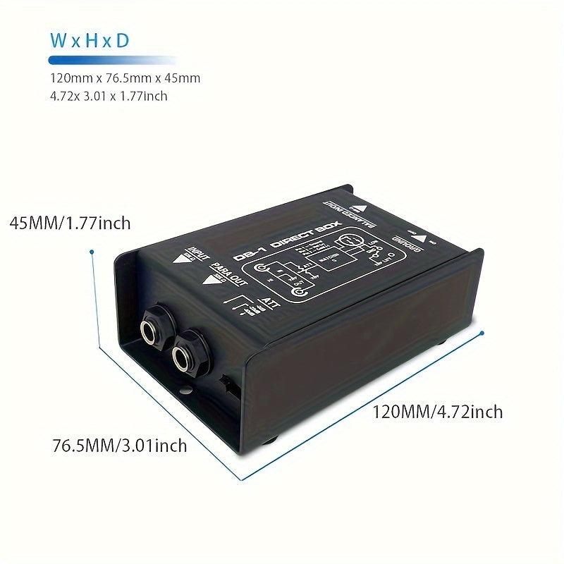 Transformador de Impedancia para Guitarra, Transformador de Adaptación de Impedancia Pasivo QudosXy DB-1 de Construcción de Hierro sin Carga de Canal Único para Guitarra, Bajo, Teclado, Negro