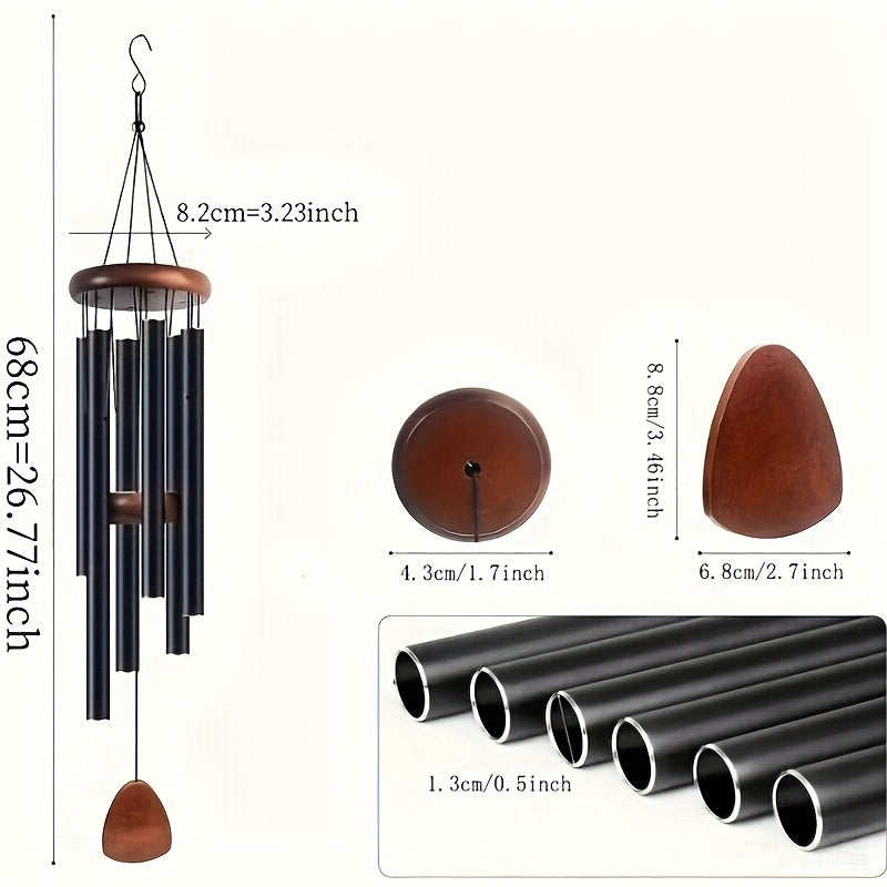 Campana de Viento Grande para Exterior/Interior - Campana Negra de Aluminio Resistente con Sonidos Relajantes, Decoración para Jardín, Patio, Hogar u Oficina - Sin Necesidad de Electricidad, Regalo Perfecto para Adultos en Navidad/Acción de Gracias/Fiest