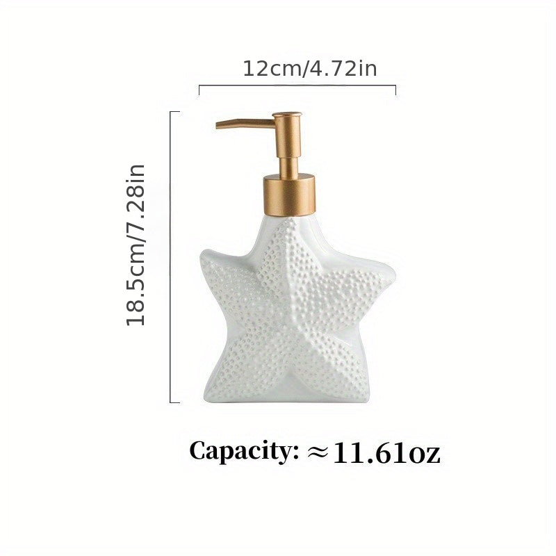 1 Dispensador De Loción De Cerámica Con Forma De Estrella De Mar, Dispensador De Jabón En Forma De Concha, Botella De Loción De Cerámica Blanca Con Bomba Dorada Mate, Dispensador De Jabón De Manos, Decoración Del Hogar Para Baño Y Cocina