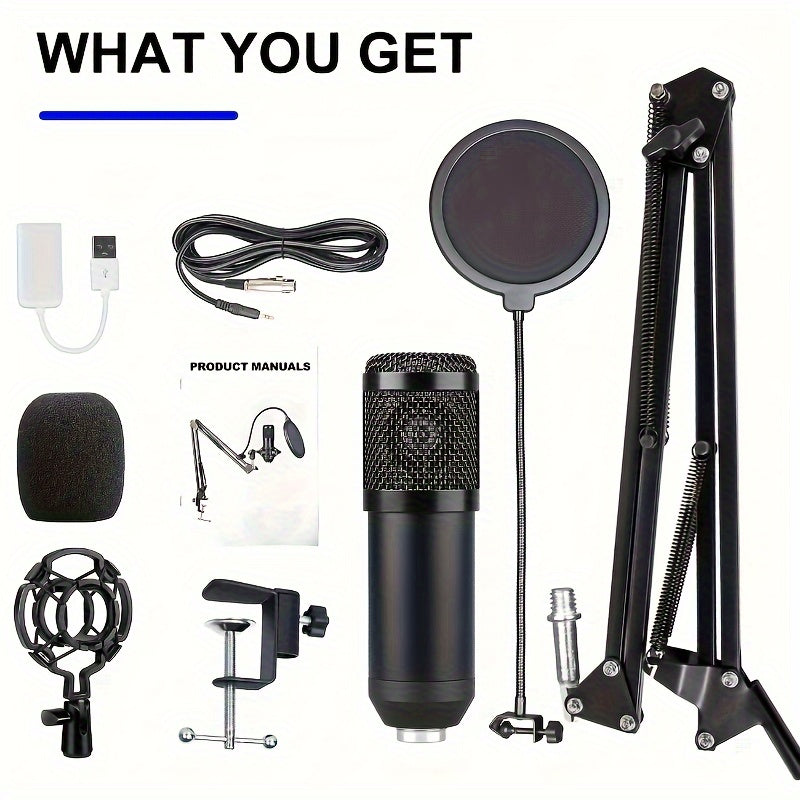 Microfono Depusheng Profesional de Conector y Jugar, Tarjeta de Condensador Cardioide con Conjunto de Sonido para Computadora, para Transmisiones en Vivo, Podcasts, Grabación de Estudio y Juegos