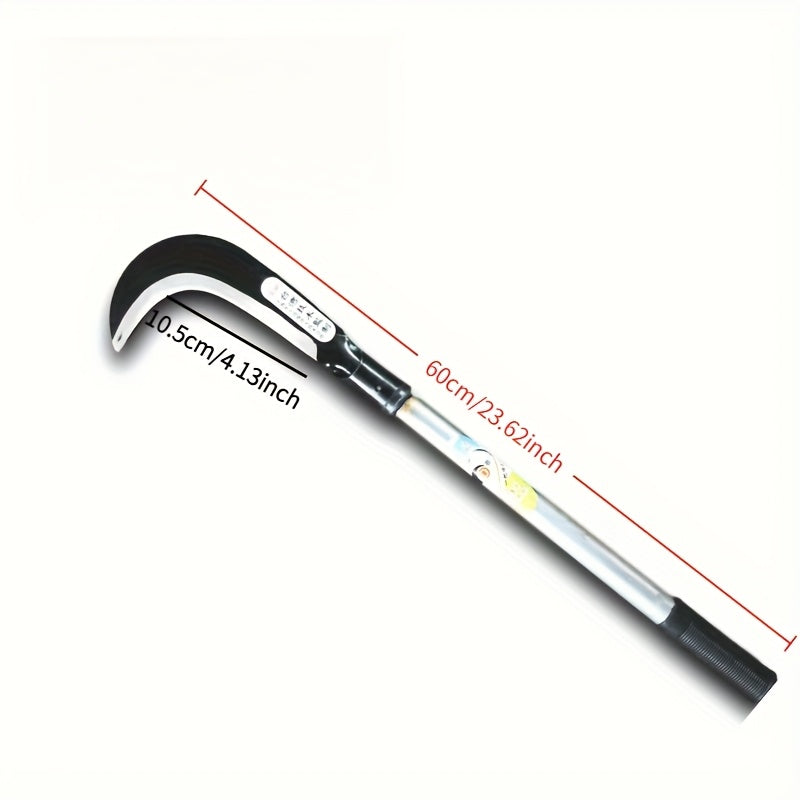 Cuchilla de hierro de manganeso de largo mango - Una herramienta agrícola multifuncional para exteriores con hoja curva extendida, adecuada para cortar césped, rastrillar y podar arbustos - Construcción metálica resistente, equipo de jardinería y patio e