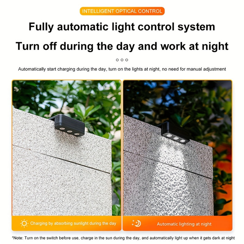 4/8pcs Luces Solares para Escalones con 3 LED - Encendido/Apagado Automático y Modos de Doble Deteción, Iluminación de Pared Eficiente en Energía con Acentos de Cristal, Seguras para Personas Mayores, Ideales para Piscinas, Airbnb y Entradas (Incluye Her