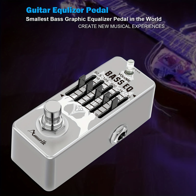 Amuzik Pedal de EQ para Bajo - Ecualizador Gráfico Profesional de 5 Bandas con True Bypass, ±18dB por Banda, Controles de Frecuencia (62.5Hz/125Hz/500Hz/1kHz/4kHz), Construcción Robusta para Guitarra Eléctrica, Compatible con Pedalboards - Para Principia
