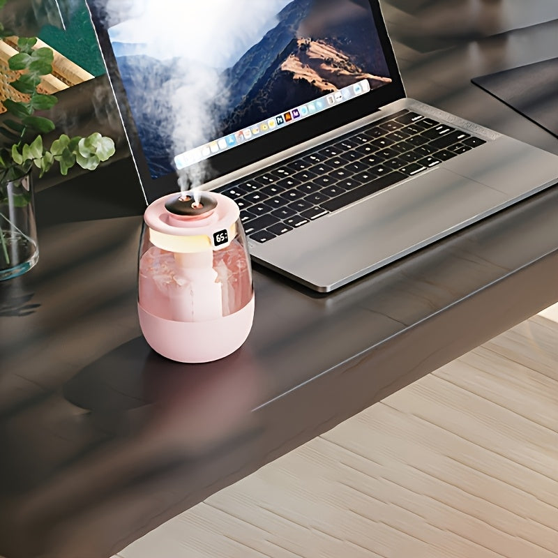 Humidificador USB de gran capacidad, humidificador con pantalla digital para dormitorio y escritorio en casa, diseño de doble rociado de niebla pesada, mini portátil para oficina