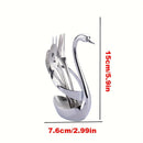 2 Elegantes Porta Cubiertos en Forma de Cisne de Acero Inoxidable, Equipados con un Juego Adicional de 3 Tenedores y 3 Cucharas - Perfecto para Servicios de Catering