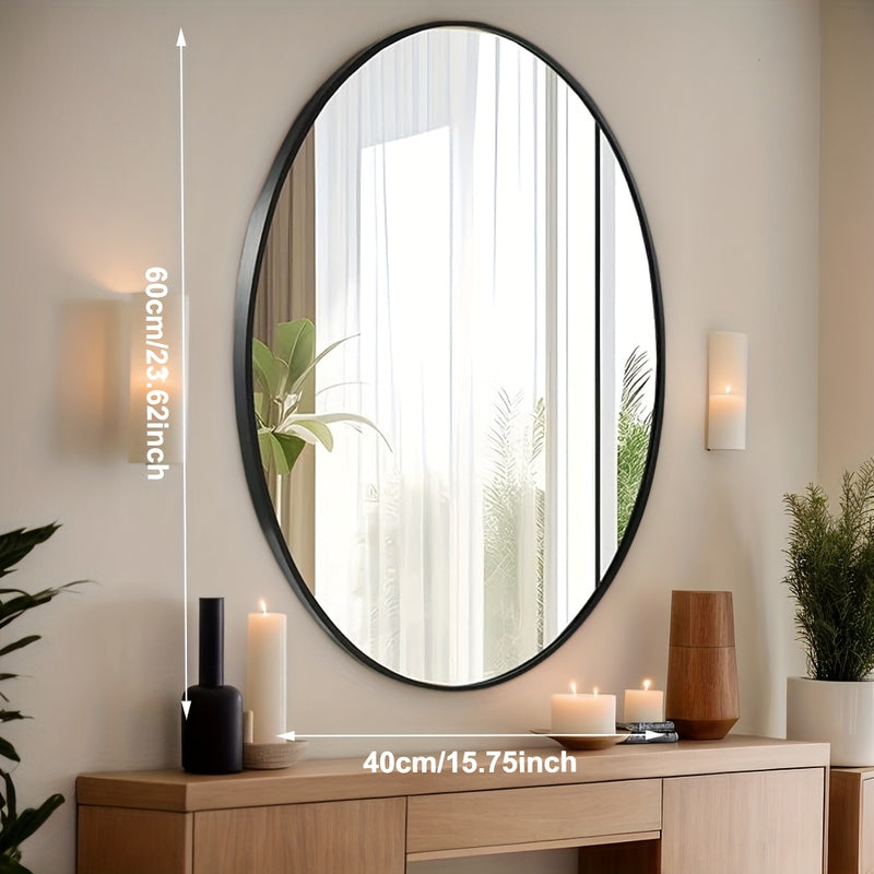 Espejo de tocador ovalado dorado/negro con marco de metal - Montaje en pared, espejo de aluminio pulido para vestir, dormitorio o decoración de sala de estar - Colgando horizontal o verticalmente, decoración de pared con espejo