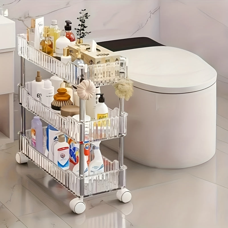 Carrito organizador rodante de 3 niveles con ruedas - Acrílico resistente y acero inoxidable, ideal para baño, cocina, oficina y espacios estrechos, disponible en 3 o 4 niveles, organizador de baño|Carrito blanco elegante|Isla de almacenamiento móvil, ca