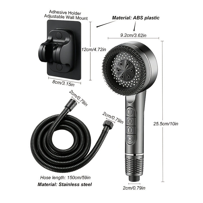 Cabezal de ducha portátil de alta presión con chorros ultra potentes, negro, PVC, incluye manguera de 1,5 m y soporte - Instalación fácil, no necesita electricidad, ideal para uso doméstico, accesorio de baño | Artículo práctico de baño | Cabezal de duch