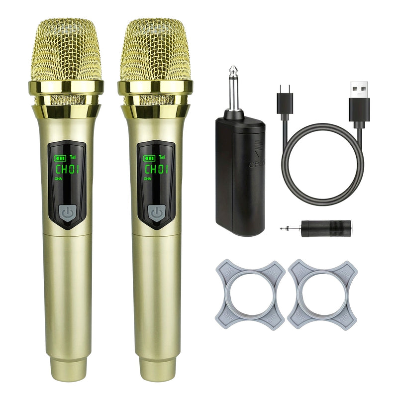 Conjunto de Micrófono sin varillas Dual con Receptor Recargable y Salida 1/4", Plug and Play para Karaoke y Canto