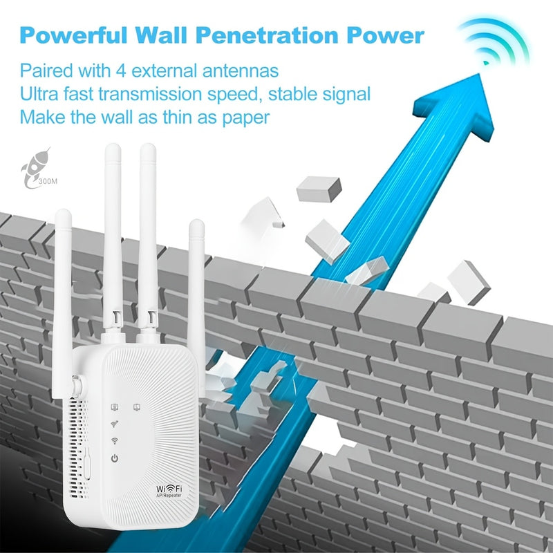 Momotor Extensor WIFI, Amplificador de Señal WIFI 2.4GHz Alta Velocidad sin varillas, Potente con 4 Antenas, Alta Penetración, Modo Seguro WPS, Ruta Extendida Dual - Ideal para Hogar, Cafeterías y Oficinas