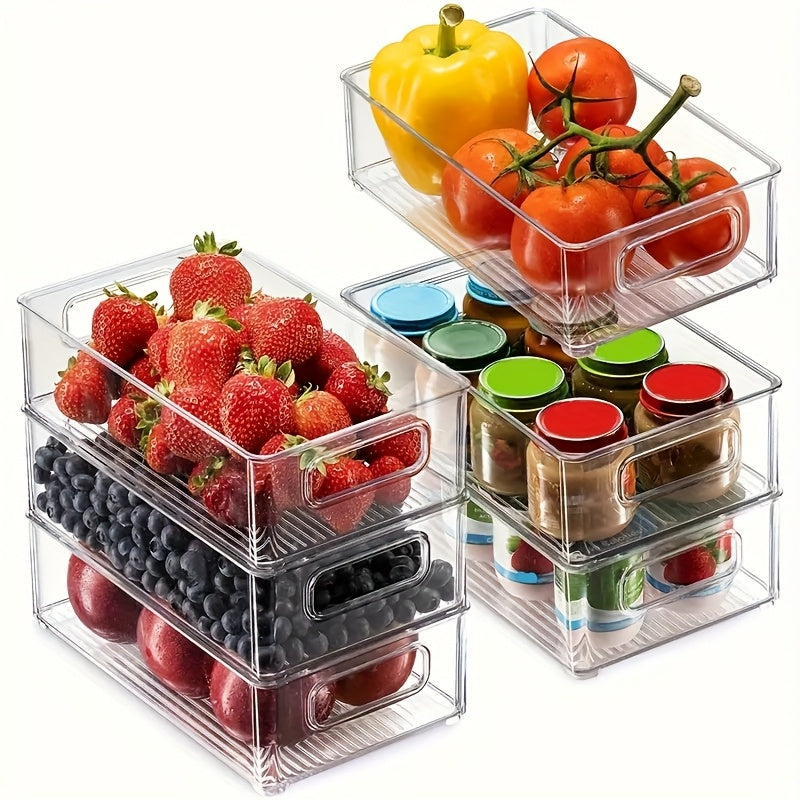 Contenedores de Almacenamiento de Plástico Transparente con Asas - Organizadores Herméticos Apilables para Congelador y Nevera, Frutas, Verduras, Huevos y Granos Secos - Ahorra Espacio en la Cocina