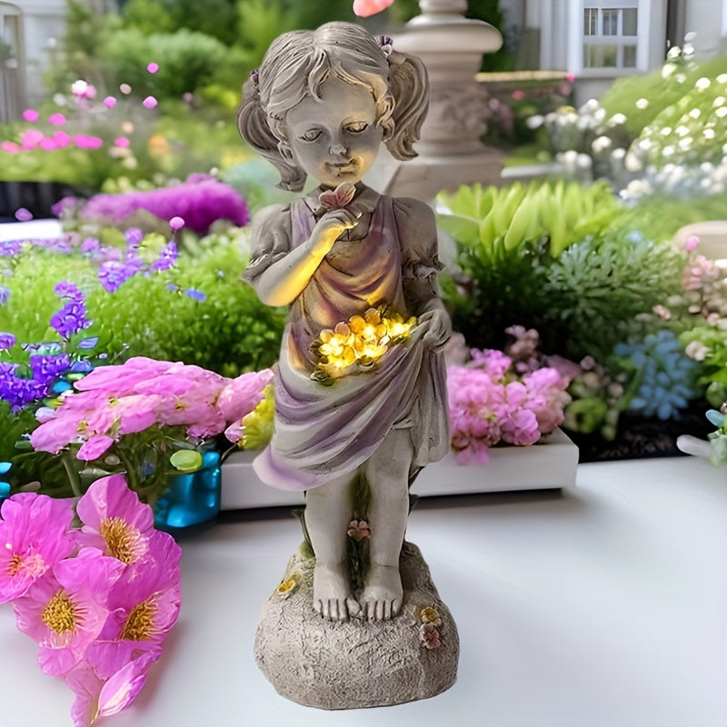 Elegante escultura solar con efecto luminoso para niñas - Estatua de jardín de resina, ideal para decoración al aire libre e interior, regalo perfecto para el Día de la Madre, San Valentín, Acción de Gracias, graduación, decoración del Día de la Madre |