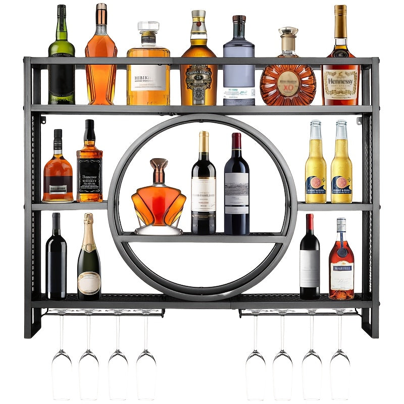 Unidad de Bar Montada en Estantes Flotantes para Vino de Metal Moderno, Estantería para Copas y Soporte de Exhibición de Hierro con Estantes para Bares de Restaurante