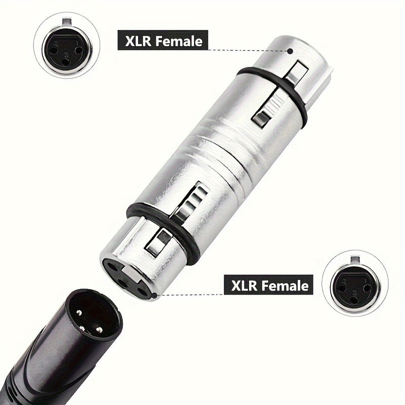 Adaptador de audio XLR hembra a hembra de metal, gris, conectores de audio profesionales para micrófonos y mezcladores.