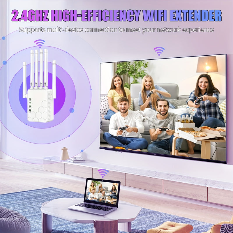 Amplificador de Señal WiFi con 6 Antenas - Banda Doble 2.4GHz/5GHz, Juego en Línea Fluido y 4K, Alta Penetración, Seguridad WPS, Enrutador/Punto de Acceso Dual, Conexión para Hogar Oficina Café (Enchufe US, 110-130V), Amplificador de Wifi de Alta Velocid