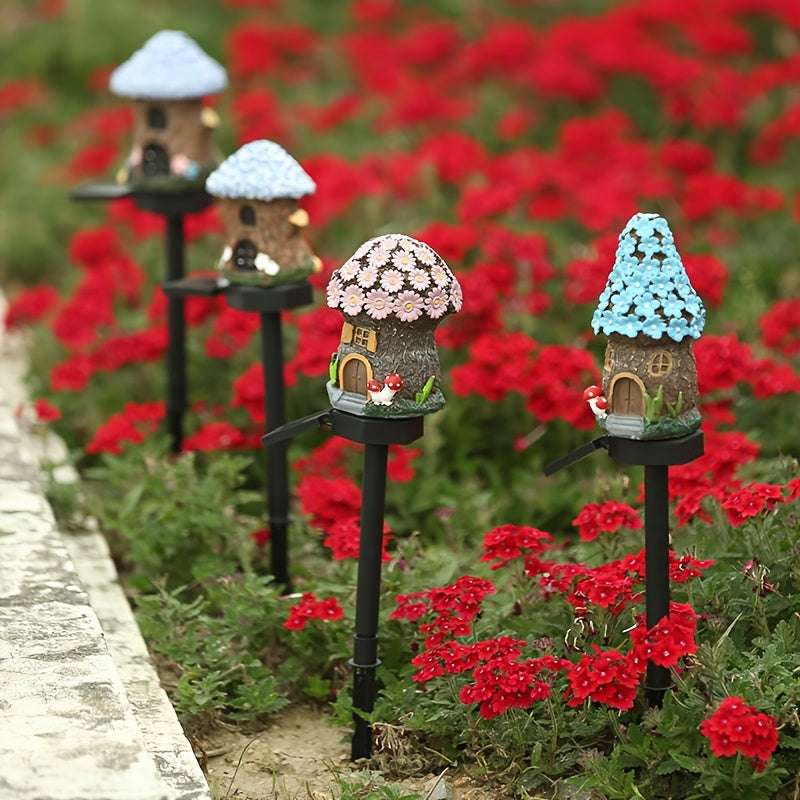 Luces solares para casas de hongos - Decoración de césped exterior con senderos LED, luces de jardín de resina alimentadas por energía solar con letrero "Bienvenido", montaje semienterrado para decoración de patio y festivales, luces solares para exterio