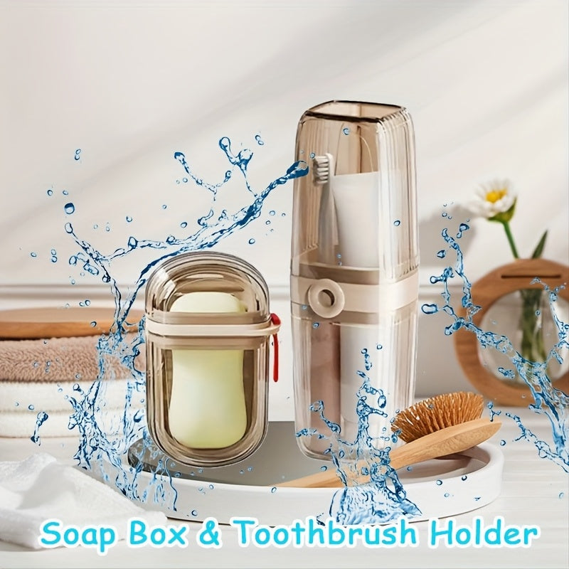 Juego de jabonera y soporte de cepillo de dientes portátil 2 en 1, plástico duradero, forma ovalada, fácil de lavar, esencial para camping, gimnasio, accesorios de baño