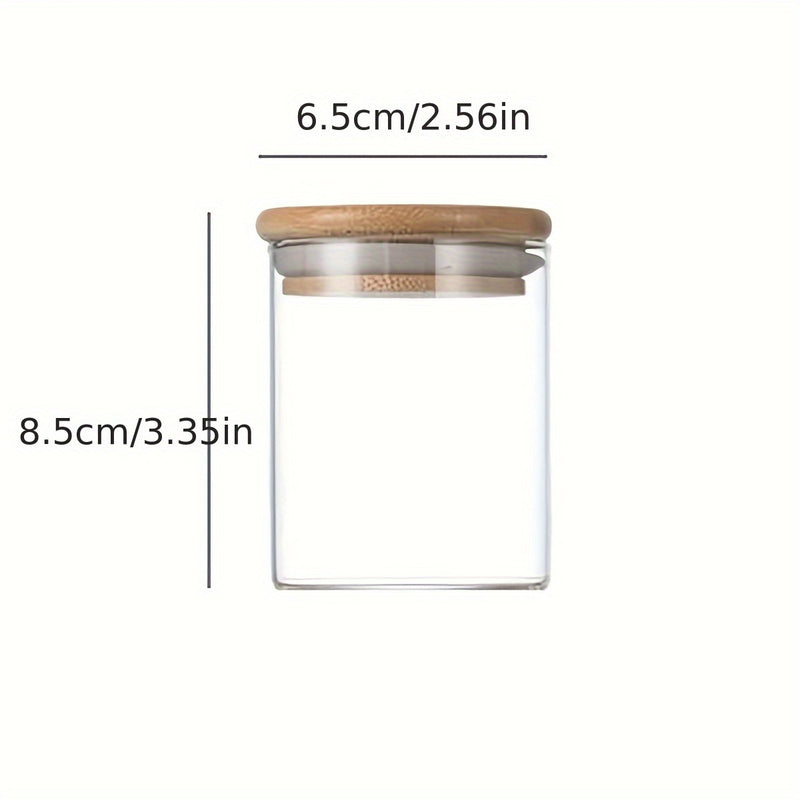 1 Juego de 4 frascos de vidrio para almacenamiento, fabricados con material transparente de alto borosilicato, con tapas de bambú selladas para almacenamiento de alimentos, contenedores de alimentos transparentes portátiles para té, granos de café, azúca