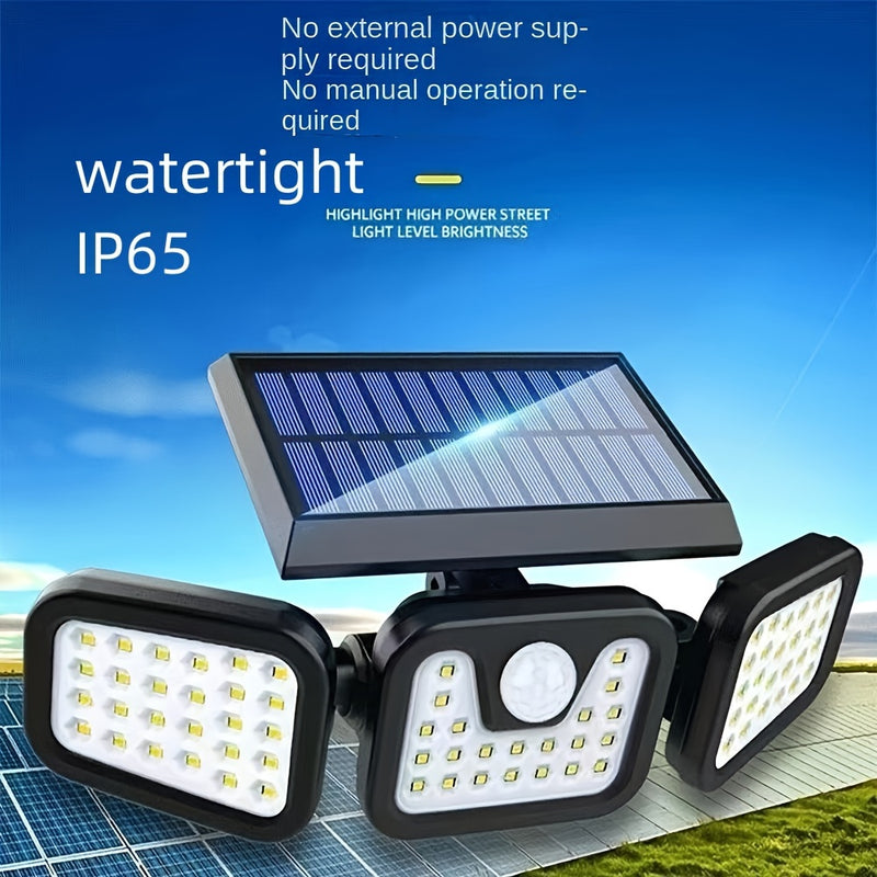 1 pza., LED Solar Tres Cabezas Divididas Luz de Pared para Exteriores, Lámpara de Pared de Iluminación de Inducción para Patio al Aire Libre, Luz de Emergencia