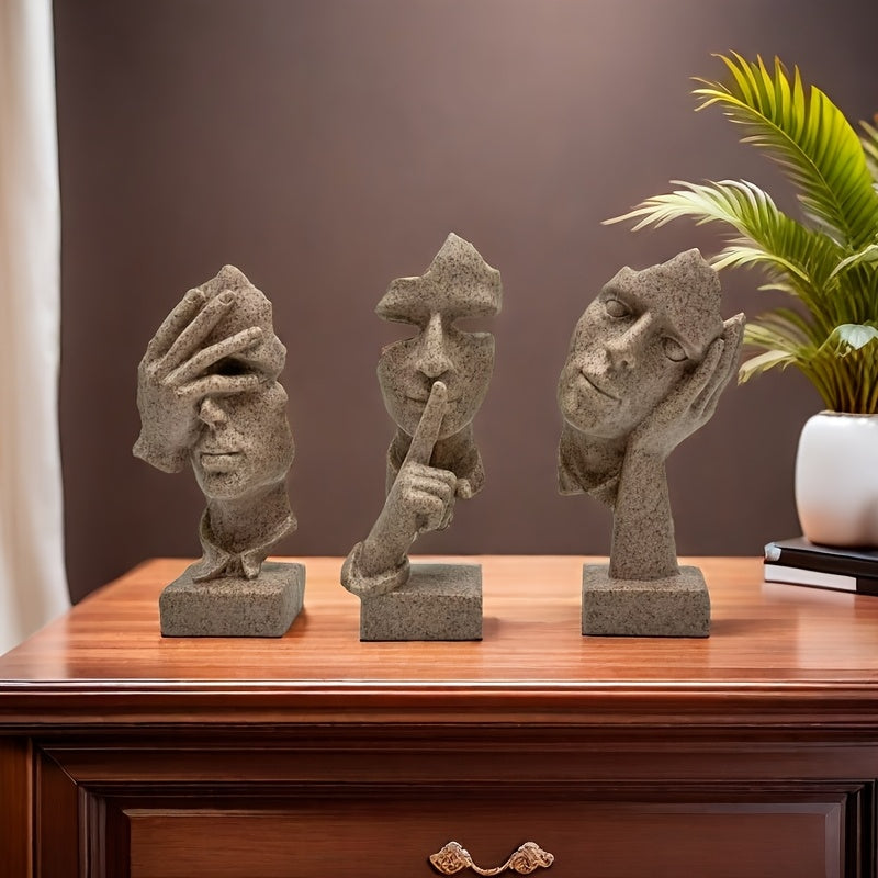 Conjunto de 3 piezas de decoración artesanal europea con máscaras de personajes abstractos simples, escultura para oficina y sala de estar