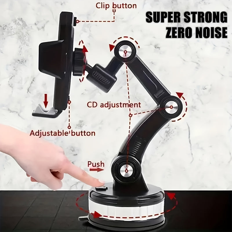 Soporte para Teléfono Móvil Giratorio 360° - ABS Duradero, Montaje en Tablero, Brazo Ajustable y Abrazadera para Coches, Camiones, Vehículos de Ingeniería
