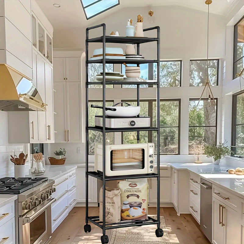Carrito de almacenamiento metálico multinivel con ruedas, diseño reforzado y resistente para organizar cocina, sala, balcón y baño