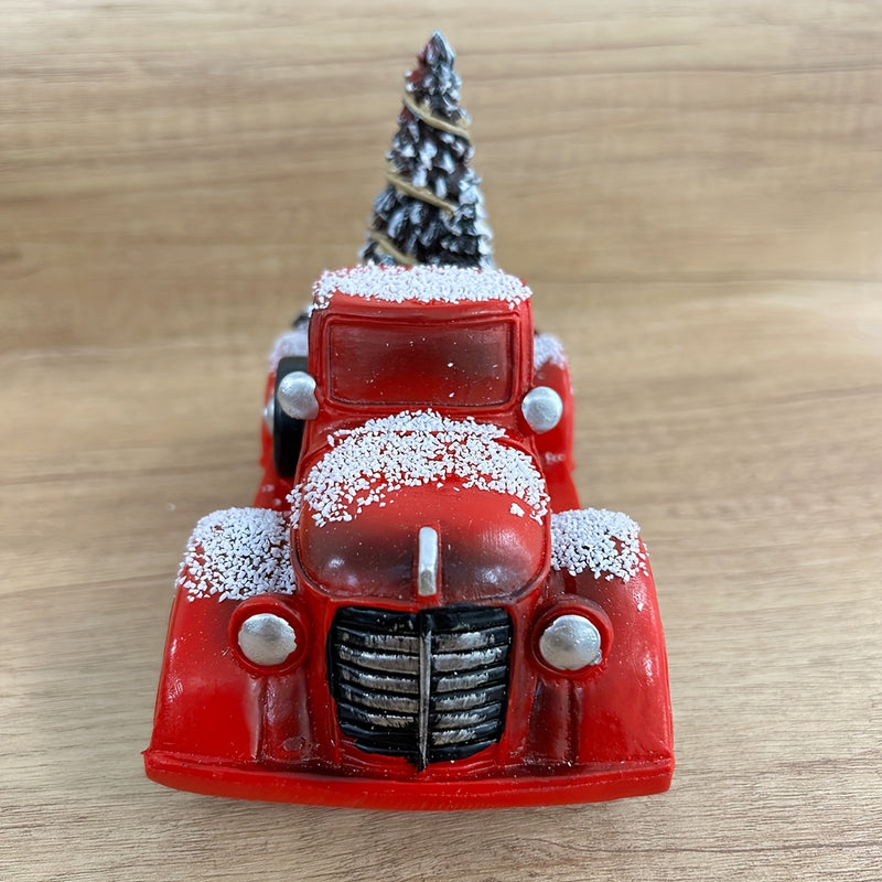 1pc Camión rojo navideño vintage con figurita de árbol - Decoración de mesa de resina coleccionable para el hogar y las fiestas, tema de moda, decoración versátil para habitaciones, regalo para amigos y familiares