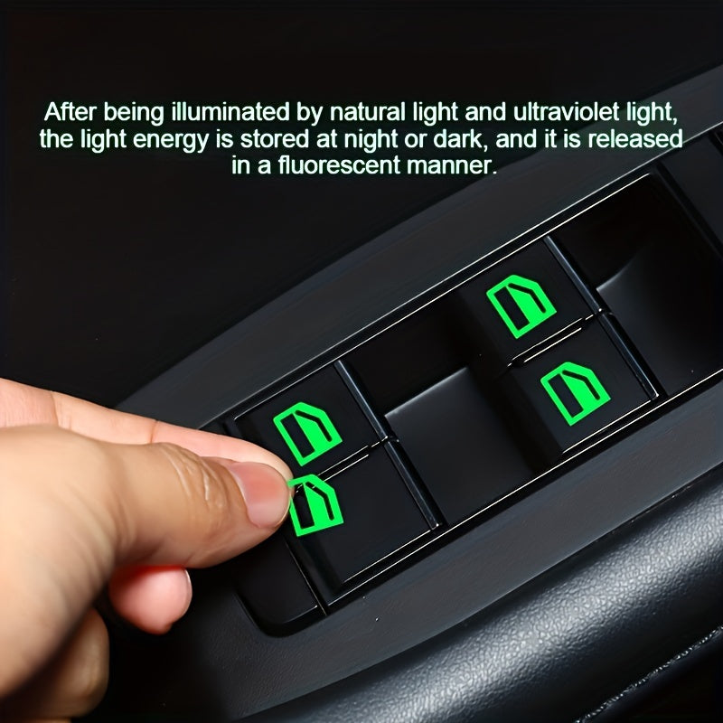 1 juego de pegatinas de botón de ventana de coche universal - Verde fluorescente, azul, naranja, pegatinas funcionales de botón adecuadas para accesorios de interior de coche