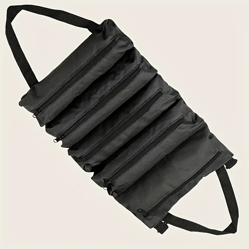 Bolsa de herramientas multiusos resistente - Caja de herramientas con cremallera amplia y múltiples compartimentos para camping, jardinería y entusiastas de bricolaje - Tela negra, lavable en máquina, equipo de camping y accesorios, almacenamiento organi