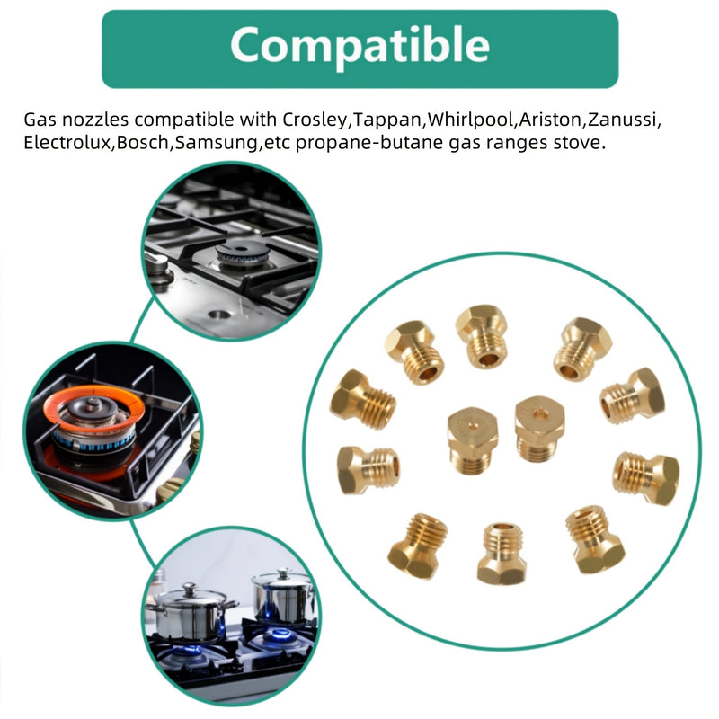 36pcs Kit de conversión de orificio de estufa de gas de cobre PFCKE, propano LP gas natural, boquilla de bronce de quemador de repuesto, 0,3/0,4/0,7/0,8/0,9/1,0/1,1/1,2/1,5/1,7/1,9mm, punta de pulverización de gas M6x0,75 mm, con llave y zócalo