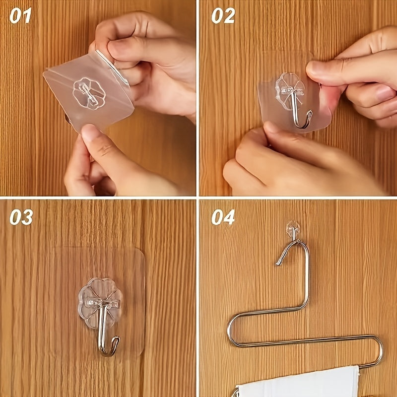 10pcs Ganchos de Pared de Fácil Instalación Sin Daño - Autoadhesivos, Ganchos de Plástico Sin Perforación para Llaves, Sombreros, Toallas - Perfectos para Baño, Dormitorio, Oficina, Almacenamiento de Cocina, Ganchos de Utilidad