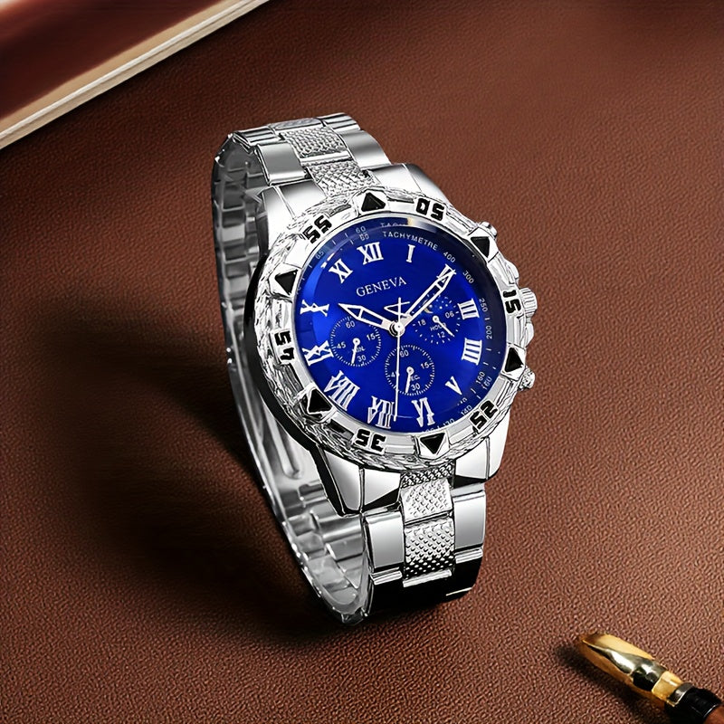 1-4 Piezas Set de Reloj para Hombre, Reloj Deportivo de Cuarzo con Collar y Pulsera a la Moda, Esfera Redonda Clásica, Correa Dorada Cómoda, Regalo Perfecto para Familiares y Amigos, Ideal para Pascua o Atuendo Casual