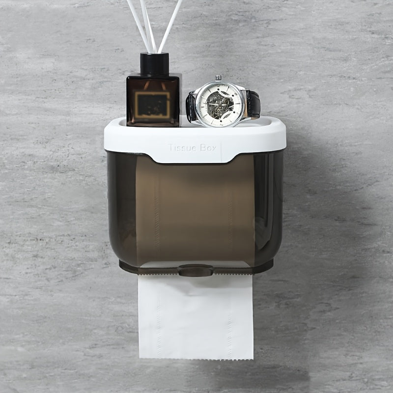 1pc Soporte de Papel Higiénico Impermeable para Montar en la Pared con Cajón - Adhesivo, No Necesita Batería, Ideal para la Organización del Baño y Esenciales de Limpieza