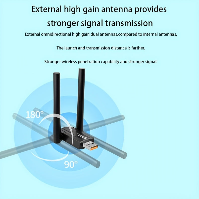 Tarjeta de Red Inalámbrica USB WIFI6 Doble Banda + Adaptador Combinado sin varillas 5.4, Conectar y Listo, Tasa de Transmisión Alta de 900Mbps, Receptor Mini Encriptado de Largo Alcance con Antena Externa de Ganancia 2dBi*2 en 4GHz+5.8GHz, Compatible con