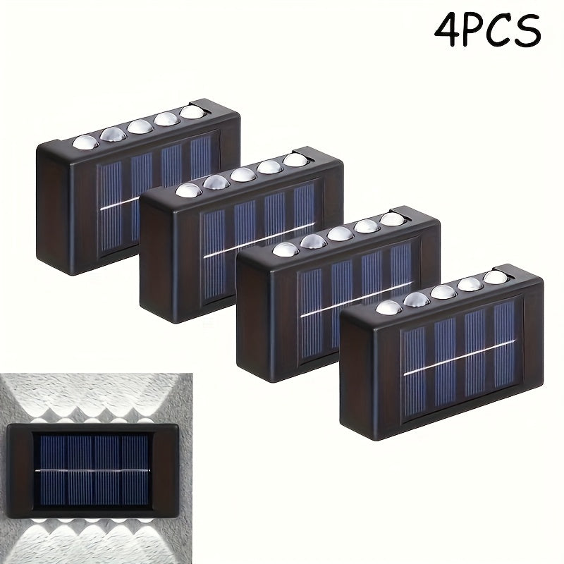 10 luces LED solares, 4 o 6 piezas con iluminación superior e inferior, material acrílico ABS, ideal para jardín, césped y patio, decoración de pared