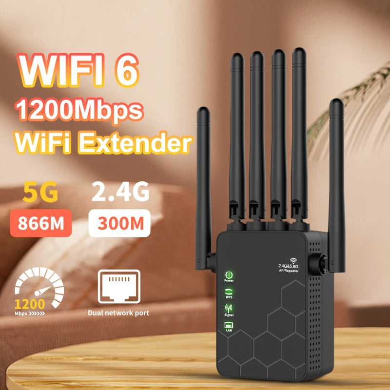 Extensor de red inalámbrica Momotor-WIFI, amplificador de señal de red doméstica, potenciador de WiFi con tasa de 2,4 GHz, potencia tu señal de WiFi, 35 dispositivos en 4 modos de configuración 1-TAP, 6 paquetes de antenas potentes de 360°, cubierta comp