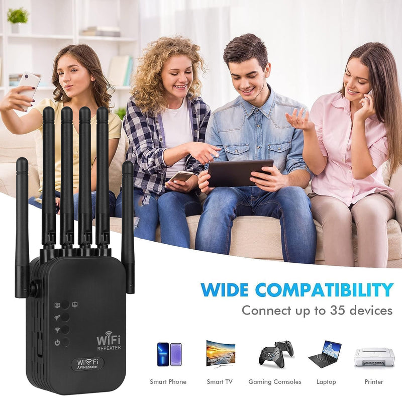 Repetidor de Wifi extremo con enchufe de EE. UU. - Amplificador de señal de 300 Mbps con 6 antenas | Extensor de red de larga distancia | Soporta puertos de red Ethernet | Adaptador de red doméstica de cobertura superadora para 2,4 GHz