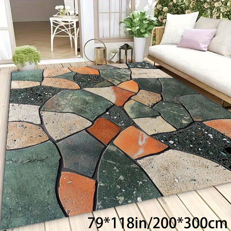 Tapete de área con patrón de piedra natural - Poliéster suave, lavable en máquina, decoración al aire libre para patio, balcón y picnic - 79x118 pulgadas, 200x300 cm, tapete de decoración al aire libre | Diseño de piedra natural | Tapete lavable en máqui