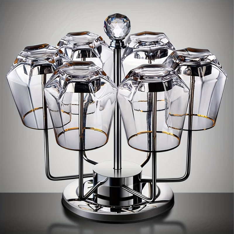 1pc Portavasos de Acero Inoxidable Giratorio, Acabado Pulido, Soporte Multifuncional Volteado para Tazas de Cerámica, Vidrio, Tazas de Té, Soporte de Drenaje para Tazas de Grado Alimenticio, Diseño de Cristal Avanzado para Almacenamiento en Salón