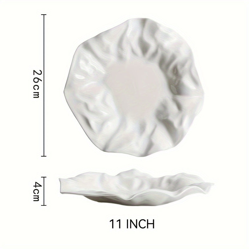 1pc 8/11/13 Pulgadas Plato De Cerámica Blanca, Vajilla Creativa Para La Hora Del Té, Plato De Pasta, Plato De Cena De Cocina Molecular, Plato De Comida Dietética, Plato De Exhibición De Postres Para El Hogar, Plato De Ensalada De Frutas, Para Restaurante