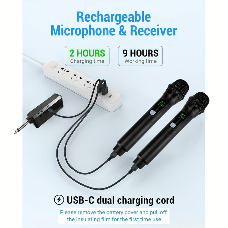 Este micrófono inalámbrico portátil y multifuncional cuenta con un diseño dinámico y viene con tres baterías recargables, lo que lo hace ideal para cantar al aire libre y hacer karaoke.