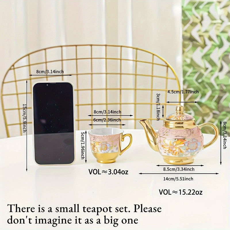 Juego de té de cerámica dorada estilo europeo, 5 piezas, incluye 1 tetera y 4 tazas, set para café, ideal para fiestas de té, restaurantes o cafeterías, en empaque de regalo