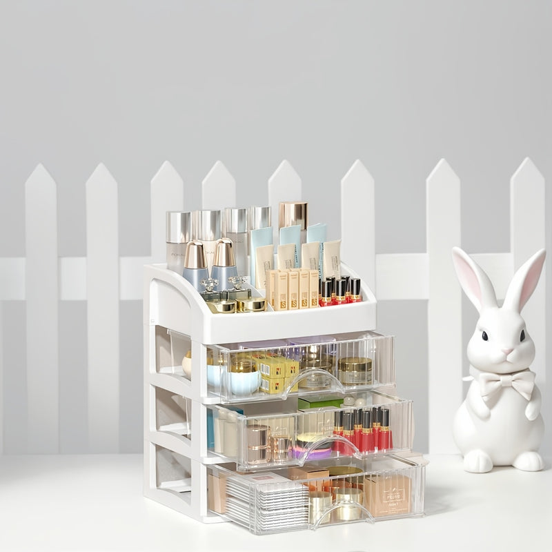1pc Organizador de cosméticos multicapa Crown, soporte de maquillaje de plástico para encimera, caja de organización de escritorio para accesorios de baño