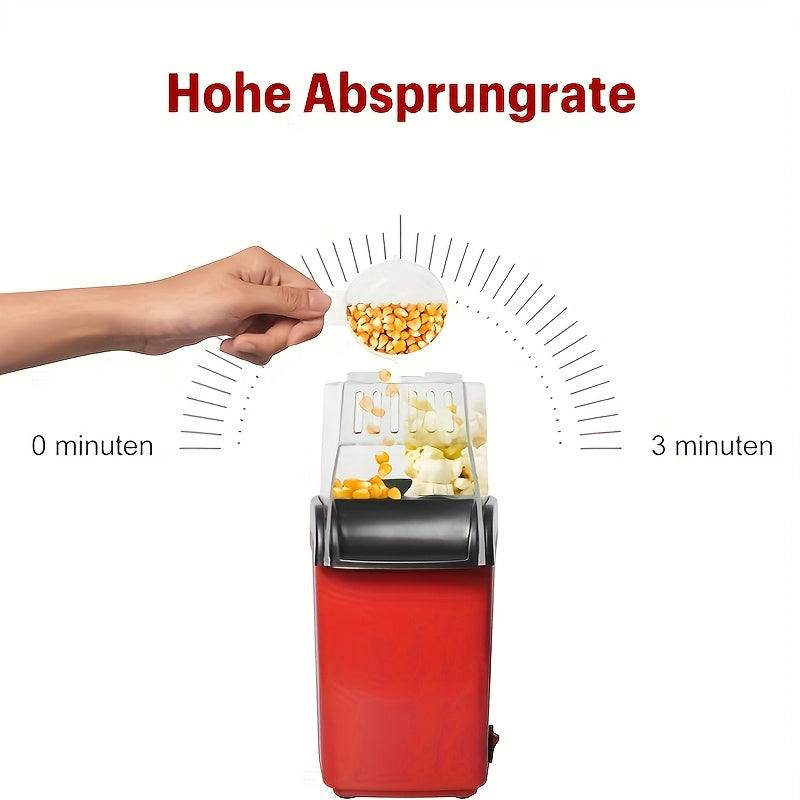 Fabricante de palomitas de maíz de 120V para EE. UU. - Sin aceite, sin aditivos, operación manual portátil, rojo con ventana transparente y asa, perfecto para fiestas, cine en casa y cajas de palomitas, regalos de palomitas, gadget elegante, palomitas si