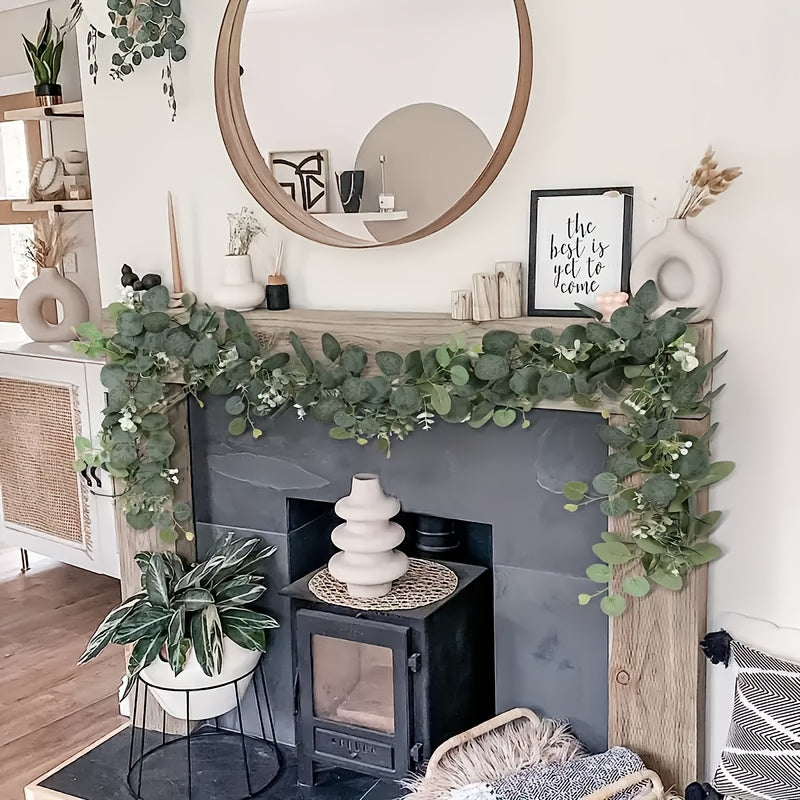 12 Piezas de Guirnaldas Artificiales de Eucalipto y Sauce con Flores Blancas - 6 Pies, Hojas Verdes Multifuncionales para Bodas, Decoración del Hogar y Eventos, Estilo Clásico, Temática Nupcial, Plantas/Florales Artificiales para Exteriores