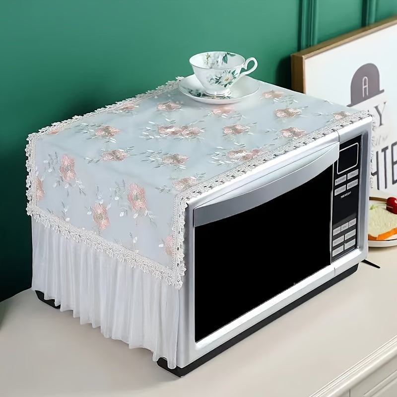 Cubierta de horno microondas de encaje elegante, poliéster, a prueba de aceite, transpirable, antideslizante, a prueba de polvo, con diseño floral decorativo para accesorio de cocina