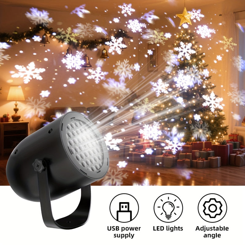 1 lámpara de nieve con concha negra, luz de proyección LED, alimentada por USB, diseño de asa, instalación portátil, adecuada para dormitorio, fiestas, cumpleaños, luces ambientales esenciales para Navidad.
