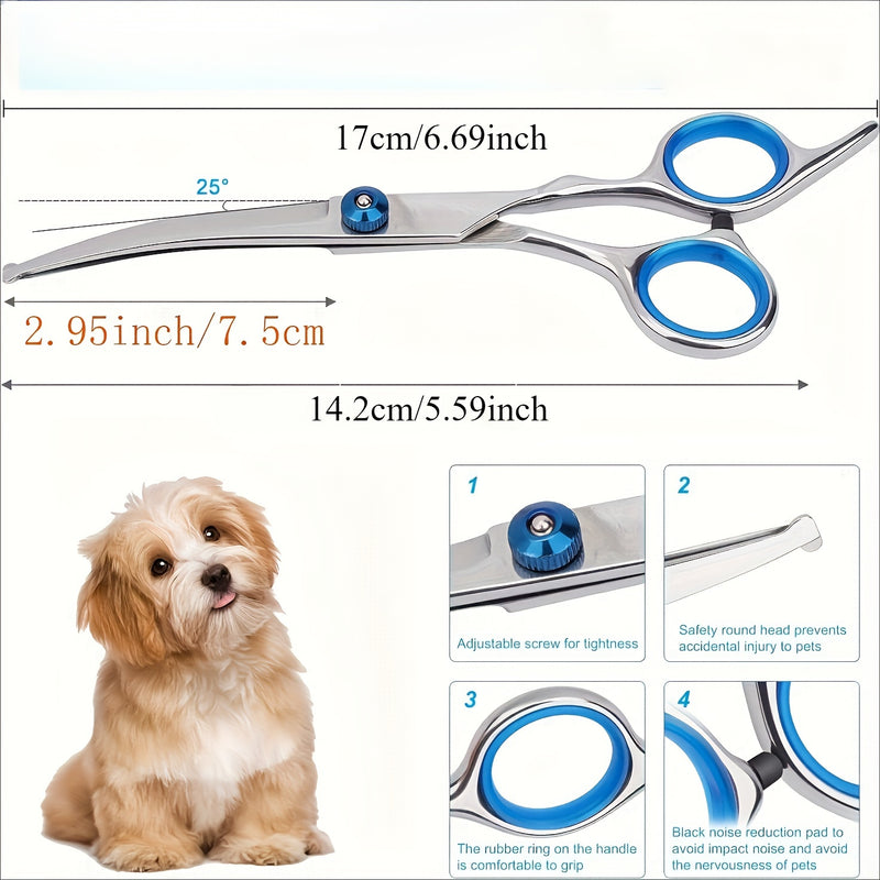 1pc Tijeras Profesionales para el Aseo de Mascotas, Tijeras Curvas de Acero Inoxidable con Punta Redonda de Seguridad, Ultra Afiladas de 19.05cm para Perros y Gatos, Diseño Manual en Forma de A para Recorte Preciso, Material Metálico Libre de Formaldehíd